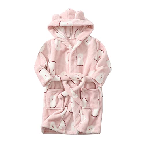 Baby Flanell Bademantel für Kinder Fleece Morgenmantel mit Kapuze Gürtel Cartoon 𝐄isbär-Druck Kleinkind Baumwollmischung Bademantel Pyjama für 𝐉ungen und Mädchen 4 bis 12 𝐉ahre (Pink, 5-6 Years) von Generic