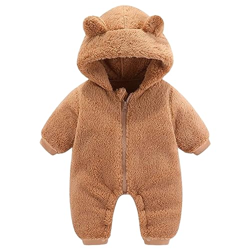 Baby Fleece Overall 62 Winter Strampler 56 Baby Overall Winter 0 to 3 Monate Schwarz Strampler Winter 62 Baby Strampler Winter Neugeborene Baby Winterkleidung 1 Jahr Fleece (Brown, 3-6 Months) von Generic