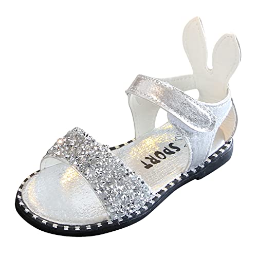 Baby Flip Flops Kleinkind Kleines Mädchen Kleid Sandalen Schuhe Casual Slip On Ballet Flat Pailletten Prinzessin Schuhe Sandalen Breite Füße Kinder (Silver, 23 Toddler) von Generic