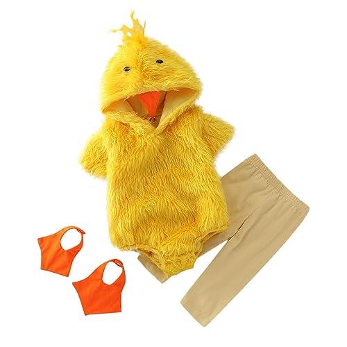 Baby Huhn Strampler Kostüm Outfits Baby Küken Set Fleece Ostern Jungen Cosplay Kostüm Huhn Mädchen Lustige Tieroverall Set Overall Säuglingsmädchen Strampler Osterkostüm (02-Yellow, 6-12 Months) von Generic