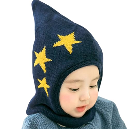 Baby Junge Mädchen Strickmütze Schal Schlupfmütze Warm gefüttert Niedlich Sterne Wintermütze Schalmütze Wintermütze Fleecefutter Baby Mütze für Herbst Winter 3-24 Monate von Generic