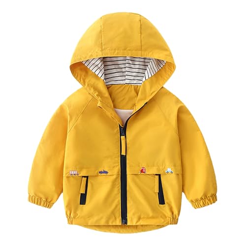 Baby Junge Regenjacke Süße Autodrucken Softshelljacke mit Reißverschluss Kapuze Langarm Jacke Leicht Übergangsjacke Winddicht Mäntel Sportjacke Outdoor (Yellow, 12-18 Months) von Generic