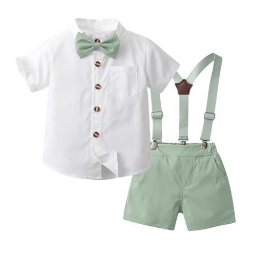 Baby Jungen Anzug Set Bekleidung, Kurzarm Hemd mit Fliege + Hosenträger Shorts Strampler Sommer Bekleidung Set von Generic