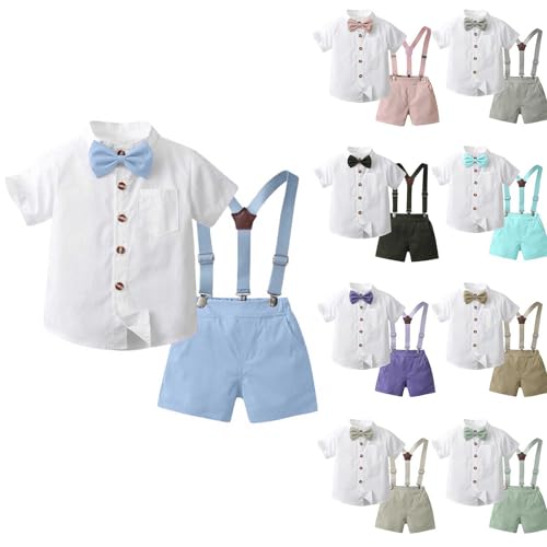 Baby Jungen Anzug Set Bekleidung, Kurzarm Hemd mit Fliege + Hosenträger Shorts Strampler Sommer Bekleidung Set von Generic
