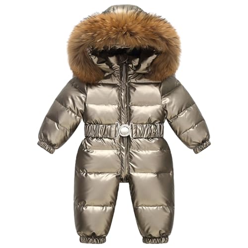 Baby Jungen Mädchen Schneeanzug Säugling Winterkleidung Neugeborene Kapuzenjacke Kleinkind Overall Mantel Langarm Warm Strampler Overall Kleidung mit Gürtel (Gold, 3-4 Years) von Generic