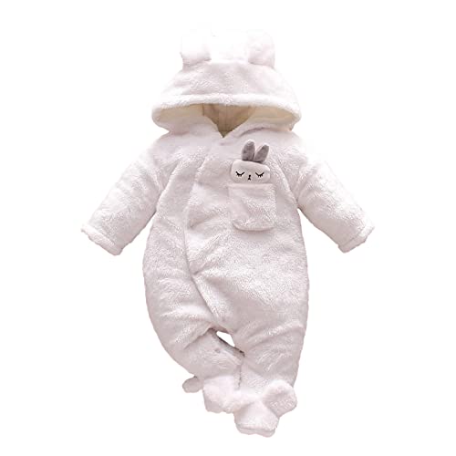 Baby Jungen Mädchen Winter Herbst Overall Kleinkind Jungen Mädchen Langarm Winter Fleece Kaninchen Kapuzen Neugeborenen Overall Strampler Jumpsuit Strampler Outfits32 (White, 0-3 Months) von Generic