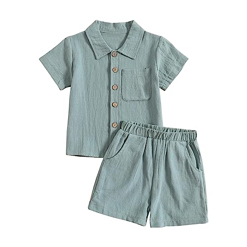 Baby Jungen Musselin Kleidung Set Weiche Bekleidungssets für Kleinkind Baumwolle-Leinen Outfit Kurzarm Revers Hemd + Shorts Baby Jungen Hemd Sommerkleidung Kleinkinder Outfits (D, 3-4 Years) von Generic
