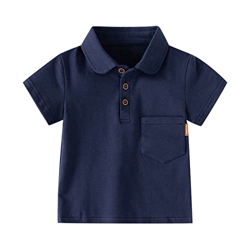 Baby Jungen Piqué Poloshirt mit Tasche Kleinkinder kurzärmlig Schuluniform Kids mit Knopfleiste Basic einfarbig Golfsirt Casual Regular fit Kleidung weich und bequem (Navy, 18-24 Months) von Generic