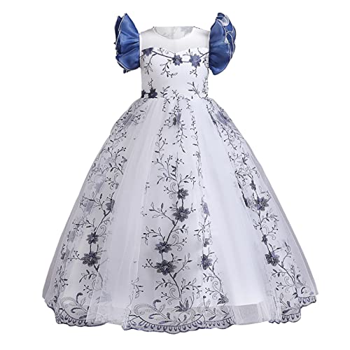 Baby Mädchen Bowknot Spitze Prinzessin Kleid Kleine Fliegende Ärmel Spitze Stickerei Applikationen Tüllkleid Geburtstag Kleid Brautjungfer Hochzeit Tutu Festzug Kleidung von Generic