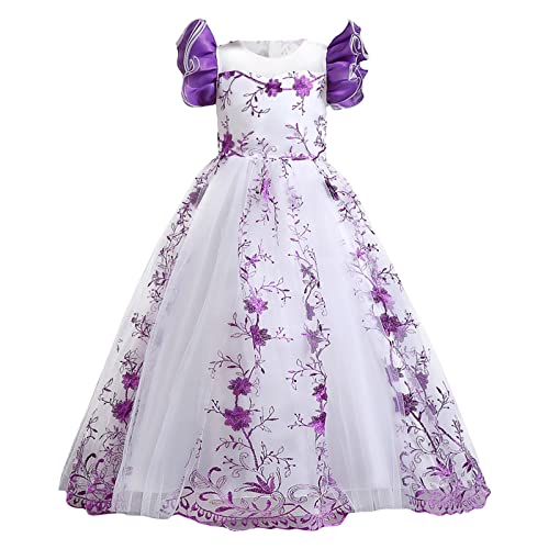 Baby Mädchen Bowknot Spitze Prinzessin Kleid Kleine Fliegende Ärmel Spitze Stickerei Applikationen Tüllkleid Geburtstag Kleid Brautjungfer Hochzeit Tutu Festzug Kleidung von Generic