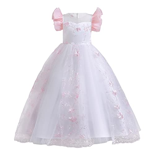 Baby Mädchen Bowknot Spitze Prinzessin Kleid Kleine Fliegende Ärmel Spitze Stickerei Applikationen Tüllkleid Geburtstag Kleid Brautjungfer Hochzeit Tutu Festzug Kleidung von Generic
