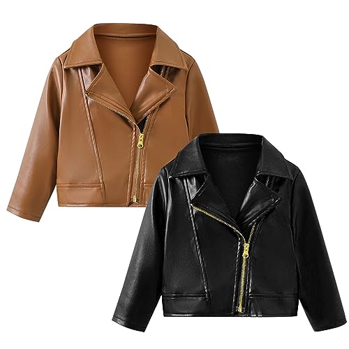 Baby Mädchen Junge Lederjacke mit Reißverschluss Langarm Ledermantel Wasserdicht Motorradjacke Weiche Einfarbig Jacke Coole Übergangsjacke Winddicht Mäntel (Black, 2-3 Years) von Generic