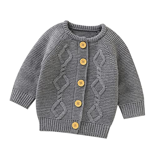 Baby Mädchen Junge Strickjacke Pullover Warme Pullover Tops Kleinkind Infant Feste Oberbekleidung Jacke Mantel Outfit Kleidung Strickjacken für Babys (Grey, 0-3 Months) von Generic