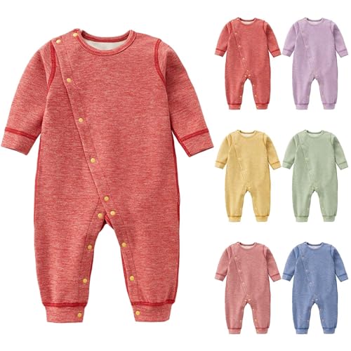 Baby Mädchen Jungen Schlafstrampler Langarm Warm Strampler Neugeborene Schlafanzug mit Knöpfen Schlafoverall Einfarbig Baumwolle Pyjama Gefütterte Ohne Füße (Blue, 0-3 Months) von Generic