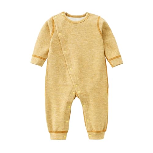 Baby Mädchen Schlafstrampler Langarm Warm Strampler Neugeborene Schlafanzug mit Knöpfen Jungen Schlafoverall Einfarbig Baumwolle Pyjama Gefütterte Ohne Füße Overall Strampler (Yellow, 18-24 Months) von Generic