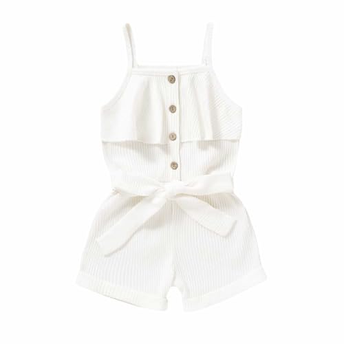 Baby Mädchen Strampler Sommer Lässiges Weich Gerippt Spielanzug Overalls Einfarbig Ärmelloses Camisole Kurzer Jumpsuit Casual Kurz Bodys Romper für den täglichen Gebrauch (White, 4-5 Years) von Generic