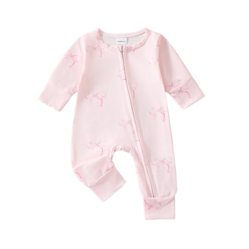 Baby Mädchen Strampler mit Schmetterlingsdruck Schlafstrampler Ohne Füße Zipper Schlafoverall Neugeborene Langarm Cute Einteiler Pyjama Jumpsuit Soft (Pink, 6-12 Months) von Generic