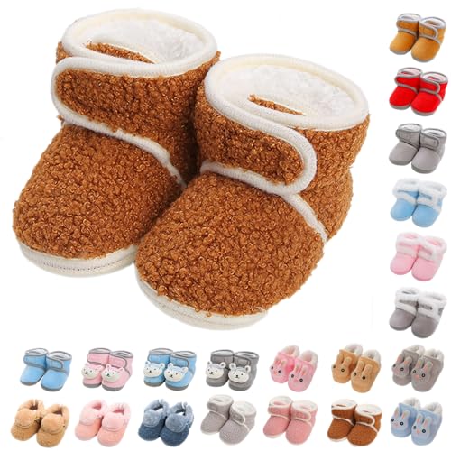 Baby Neugeborene Fleece Bootie, Winter Warme rutschfeste Weiche Sohle Winterschuhe Sock Schuhe Niedlich Einstellbar Krabbelschuhe Prewalker Stiefel für Mädchen Jungen Kleinkind Gr.6-24 Monate von Generic