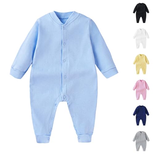 Baby Schlafstrampler Ohne Füße Schlafanzug Einfarbig Strampler Neugeborene Mädchen Jungen Langarm Baumwolle Schlafoverall mit Knöpfen Soft Einteiler Pyjama Warm (White, 3-6 Months) von Generic