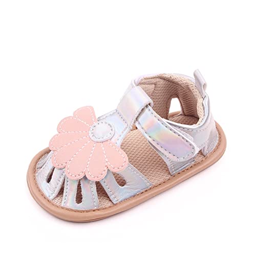 Baby Sommer Sandalen Turnschuhe, niedliches gewelltes Design, Wandersandalen, flache Schuhe Badelatschen Kinder 26 (Silver, 19 Infant) von Generic