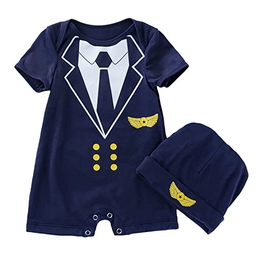 Baby Sommeranzug Pilot Kletteranzug Kurzarm Hut Lässig Ausgehen Für 0 bis 24 Jahre Baby Mädchen Blumen Strampler (Black, 6-12 Months) von Generic