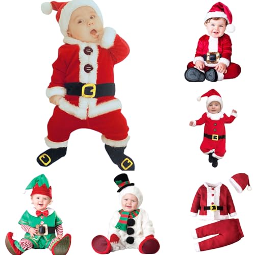 Baby Strampler Weihnachten Weihnachtsoutfit,Strampler Junge Mädchen,Neugeborenes Santa Elfen Schlafstrampler mit Hut Weihnachts Party Kleidung Set Jungen Mädchen Weihnachten Weihnachtsmann Outwear von Generic