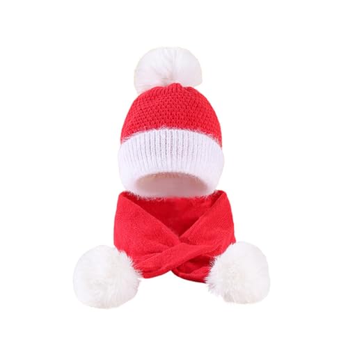 Baby Weihnachten Solide Herbst Winter Hut Schal Zwei Stück Set Gestrickte Wolle Hut Schal Set Haube Gelb (Red, One Size) von Generic