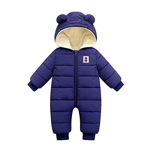 Baby Winter Overall mit Kapuze, Strampler Schneeanzug Jungen Mädchen Bärenohren Langarm Jumpsuit Warm Gefütterte Jacke Daunen Outwear Hoodies Outfits mit Reißverschluss (Navy, 12-18 Months) von Generic