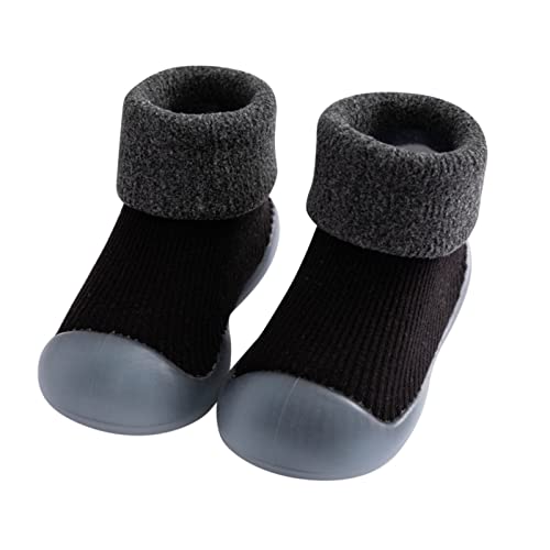 Babysocken Schuhe weiche Sohlen Frühling und Winter Wandern Früherziehung Baby Schneeschuhe Socken einfarbig Babyschuhe mit weicher Sohle (Black, 6-12 Months) von Generic