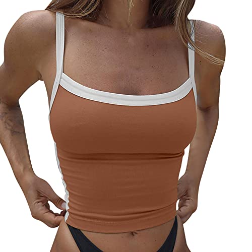 Backless Top Damen Y2K Ärmelloses Strick Crop Tops Sexy Patchwork Sommer Casual Cami Top Y2K Vintage Tank Top Oberteil Streetwear (Kaffee, M) von Generic