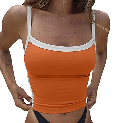 Backless Top Damen Y2K Ärmelloses Strick Crop Tops Sexy Patchwork Sommer Casual Cami Top Y2K Vintage Tank Top Oberteil Streetwear (Orange, S) von Generic