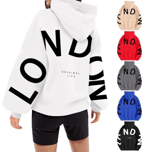 Backprint Hoodie Damen Mit London Aufdruck Oversize Pullover Mit Kapuze Sweatshirt Baumwolle Freizeit Kapuzenpullover Langarm Oberteile Langarmshirt Tops Kapuzenpulli Sport Streetwear Sweatjacke von Generic