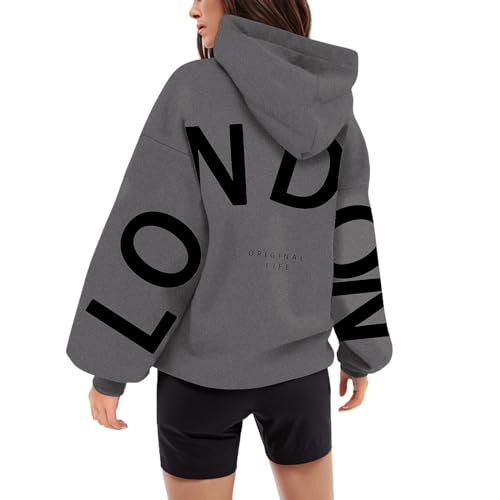 Backprint Hoodie Damen Mit London Aufdruck Oversize Pullover Mit Kapuze Sweatshirt Baumwolle Freizeit Kapuzenpullover Langarm Oberteile Langarmshirt Tops Kapuzenpulli Sport Streetwear Sweatjacke von Generic