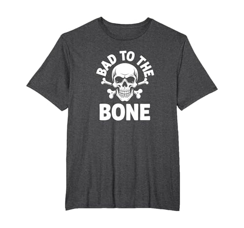 Bad to The Bone Skelett Rocker Rebel Biker Attitude T-Shirt, Herren Große Größen, Anthrazit Meliert, 5X Tall von Generic