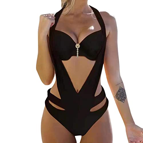 Badeanzug Damen, Cut Out sexy Bademode Swimsuit, Push Up Bademode, Badeanzug Mit Bügel, Bikini Damen High Waist, Einteilige Bademode Swimsuit (Z1-E, M) von Generic