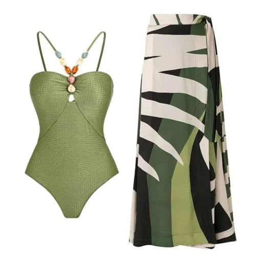 Badeanzug Damen, Damen Badeanzug Bauchweg Einteilige Bademode Blumenmuster Bademoden Mit Wickelrock Push Up Wrap Sarong Curvy Bademode Sommer Poolparty Pareo Zweiteilig Monokini Set von Generic