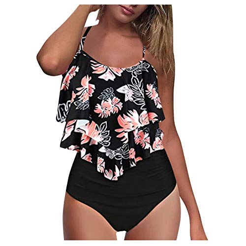 Badeanzug Damen, Damen Tankini Set Rüschen Blumen Tanktop High Waist Zweiteilig Badeanzug mit Shorts Sexy Sport Bademode Swimsuit Schwimmanzug Frauen Große Größen Bauchweg Oberteil Bikini Set von Generic