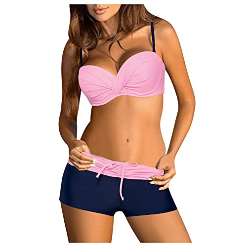 Badeanzug Damen,Bikini Damen Set Bauchweg Push Up Bandeau Bademode Sets Sexy mit Hotpants Kordelzug Frau Wassersport Zweiteiliger Badeanzug Swimsuit von Generic