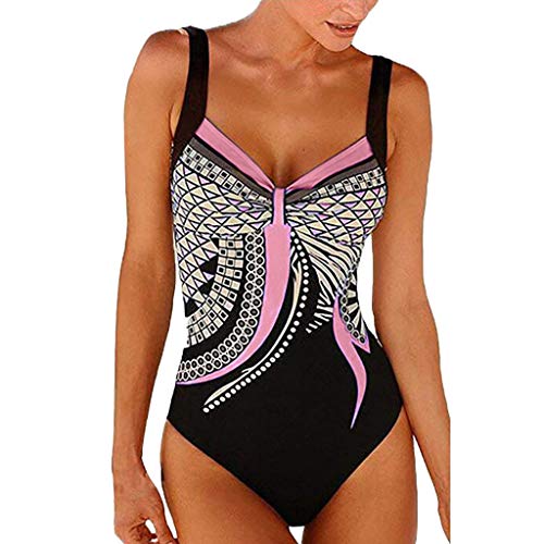 Badeanzug Damen Bauchweg, Badeanzug Damen Push Up, Push Up Bademode, Badeanzug Mit Shaping Effekt, Badeanzug Damen Bauchweg, Schwimmanzug (Y1-Pink, L) von Generic