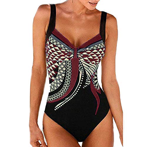 Badeanzug Damen Bauchweg, Badeanzug Damen Push Up, Push Up Bademode, Badeanzug Mit Shaping Effekt, Badeanzug Damen Bauchweg, Schwimmanzug (Y1-Wine, XXL) von Generic