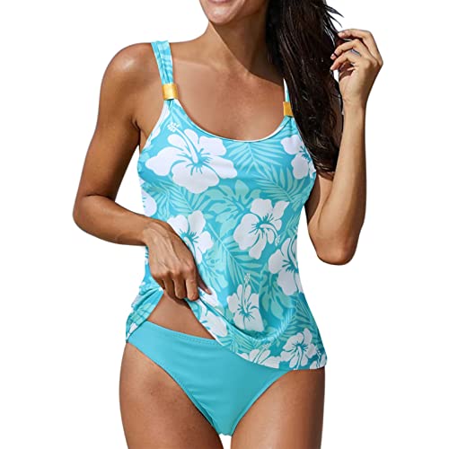 Badeanzug Damen Bauchweg, Tankini Damen Sport Badebekleidung Push Up Swimsuit Beachwear Zweiteilig mit Streifen Tankini Oberteile mit Shorts Tankini Damen Set Bikini Tank Top Shorts von Generic