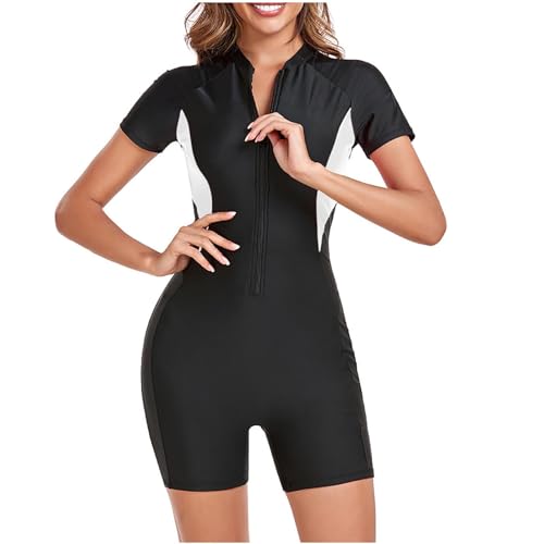 Badeanzug Damen Bauchweg Neoprenanzug Damen Kurzarm Rash Guard Push up Bauchweg Swimsuit Uv-Schutz Surfanzug Damen Badeanzug Neue Farbblocking Sport Bademode High Neck Sportbadeanzug von Generic