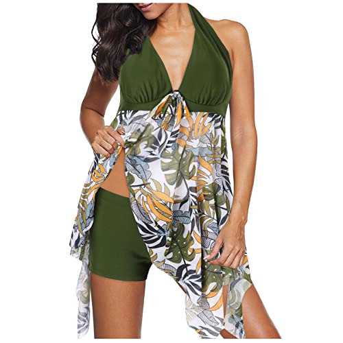 Badeanzug Damen Bauchweg Tankini Set Badekleid Mesh Neckholder Mit Slip Bademode Push-up Gepolstert Neckholder Große Größen mit Short Badeanzug Blumendruck Push up Beachwear Swim Kleid Elegante Badeanzug Damen Bauchweg Tankini Set Badekleid Mesh Neckholder Mit Slip Bademode Push-up Gepolstert Neckholder Große Größen mit Short Badeanzug Blumendruck Push up Beachwear Swim Kleid Elegante von Generic