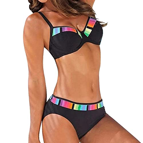 Badeanzug Damen Größe 48 Badeanzug Damen Bügel Bikini Sets Mit Hoher Taille Zweiteiliger Vorderer Knoten Bademode Sportlich Shorts Mit Spitze (Black M) von Generic