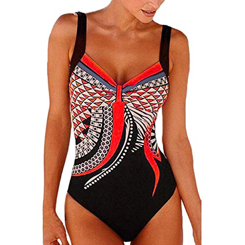 Badeanzug Damen Push Up Badeanzug Retro Groß Größe Bademode Einteiler Figurformender Bauchweg Sport Badeanzüge Schwimmanzug One Piece Tankini Bikini Swimsuit von Generic
