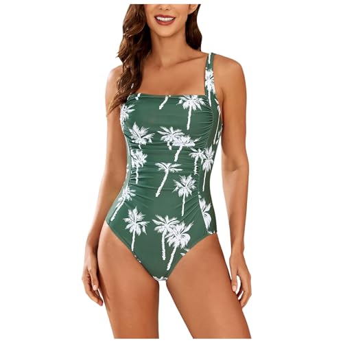 Badeanzug Damen Push Up Retro Schlankheits Raffung Neckholder Badeanzug mit Push One Piece Schwimmanzug Badeanzug Sport Bademode Bauchweg Sport Swimming Suits Drucken Einteilige Bademode Schultergurte von Generic