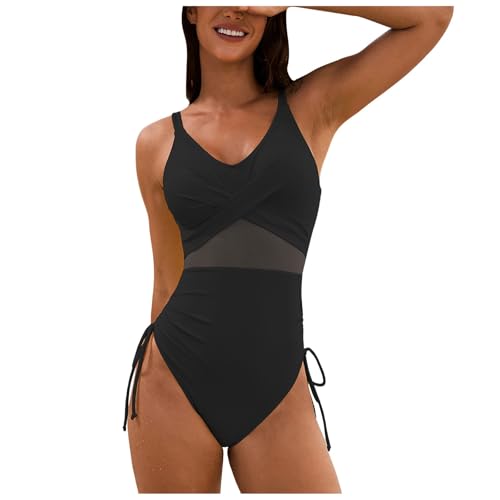 Badeanzug Damen Push Up Retro Schlankheits Raffung Neckholder Badeanzug mit Push One Piece Schwimmanzug Badeanzug Sport Bademode Bauchweg Sport Swimming Suits Drucken Einteilige Bademode Schultergurte von Generic