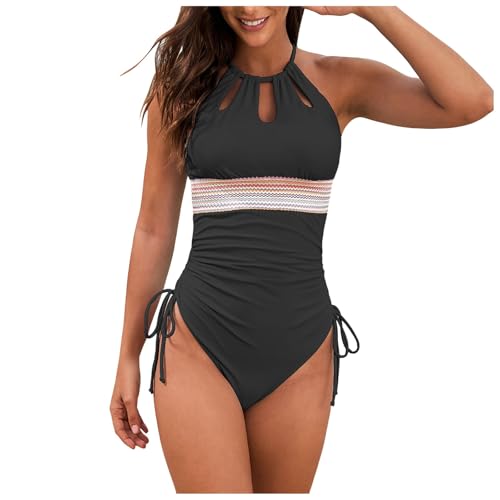 Badeanzug Damen Push Up Retro Schlankheits Raffung Neckholder Badeanzug mit Push One Piece Schwimmanzug Badeanzug Sport Bademode Bauchweg Sport Swimming Suits Drucken Einteilige Bademode Schultergurte von Generic