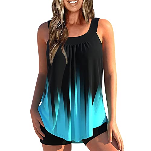 Badeanzug Damen Tankini Damen Bauchweg Badeanzug Badekleid Bademode Oberteil Zweiteilig Große Größen mit Blumendruck Gepolstert Summer Beach Tankinis Tankini Schwarz S von Generic