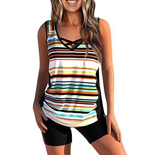 Badeanzug Damen Tankini Damen Bauchweg Badeanzug Split Mode Bademode Push-Up Badekleid Raffung Tankini Schwimmanzug Drucken Grosse Groessen Badeanzüge Damen Badeanzug Orange XL von Generic